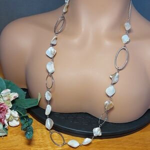 Silvertone 28" Station Shell Bead Necklace